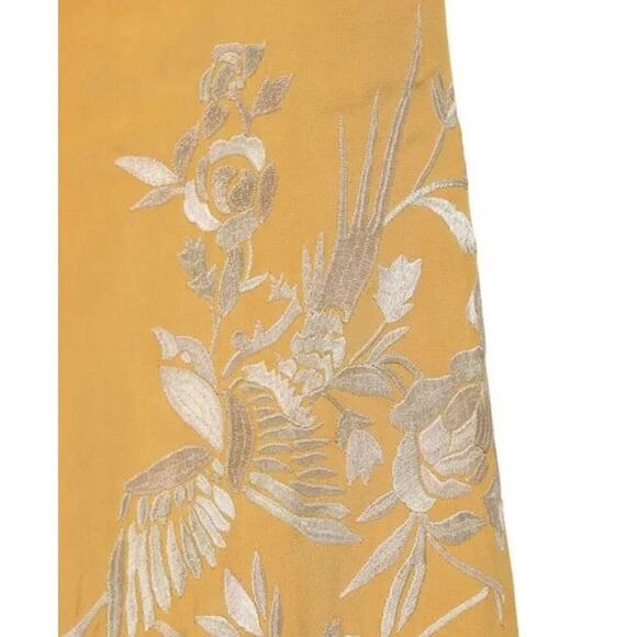 JOHANNA ORTIZ Embroidered Cut Out Midi Dress 12 L Silk Yellow Gold Floral $2250 - Picture 5 of 9